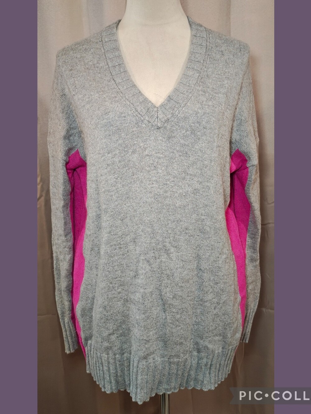 🩷Boden Zia Grey Pink Colorblock Indiekitsch Softcore Knit Tunic Jumper Sweater